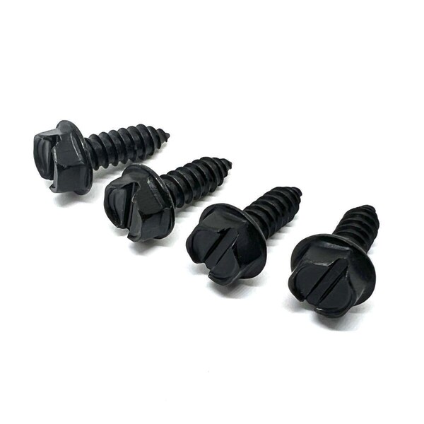 Boltsandnuts.Com Sheet Metal Screw, #14 x 3/4 in, Zinc Black Steel Flange Hex Head Slotted Drive, 4 PK LICENSEPLATESCREWSZB4 - main